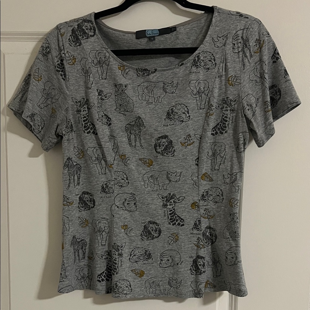 Eva Franco Gray Animal Print Short Sleeve Tee